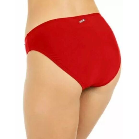 DKNY Lychee Red Stretch Classic Hipster Bikini Swim Bottom L NWT - Picture 2 of 4